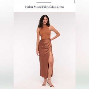 Abercrombie & Fitch Halter Mixed Fabric Maxi Dress